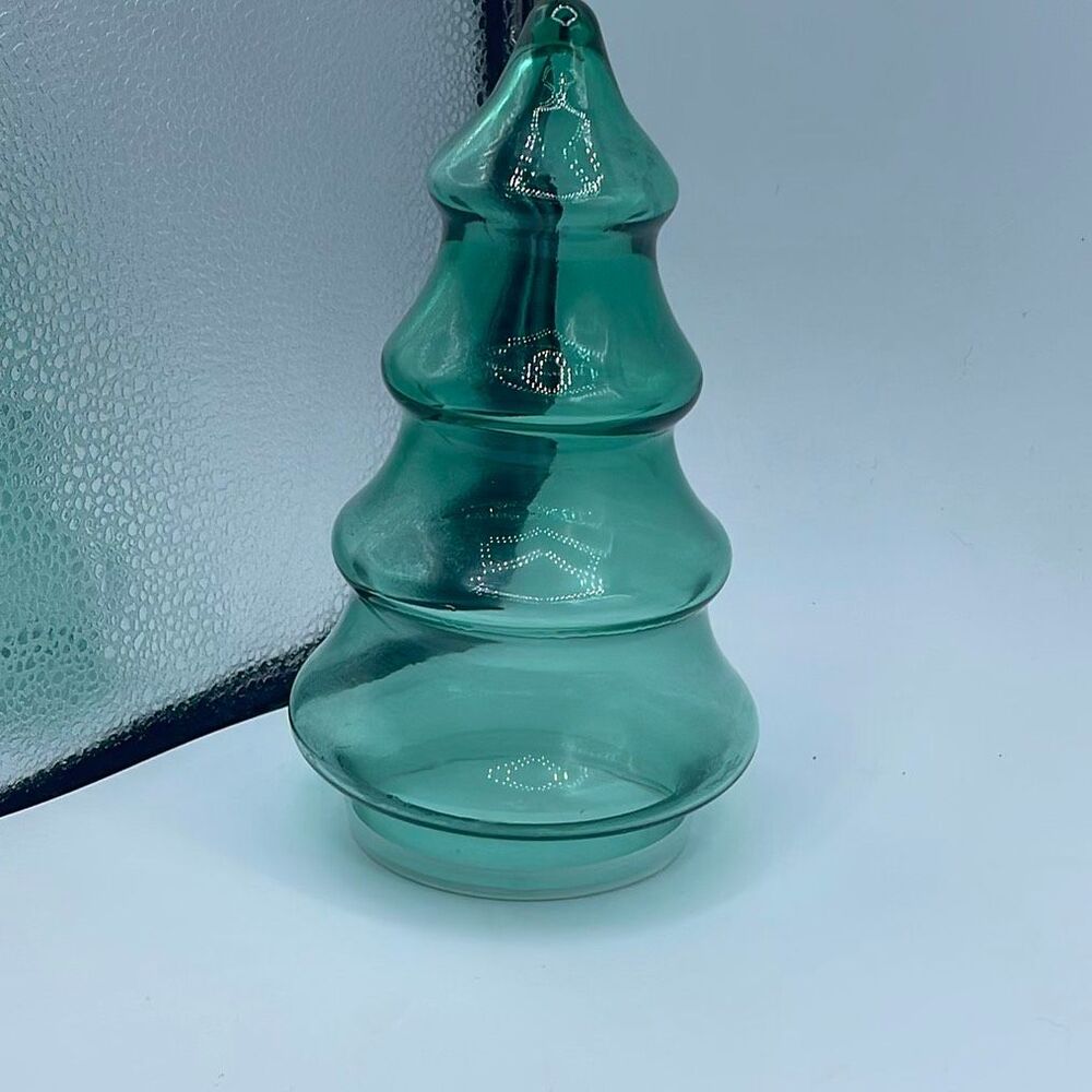 Vintage aqua green glass Fillable Christmas tree container.